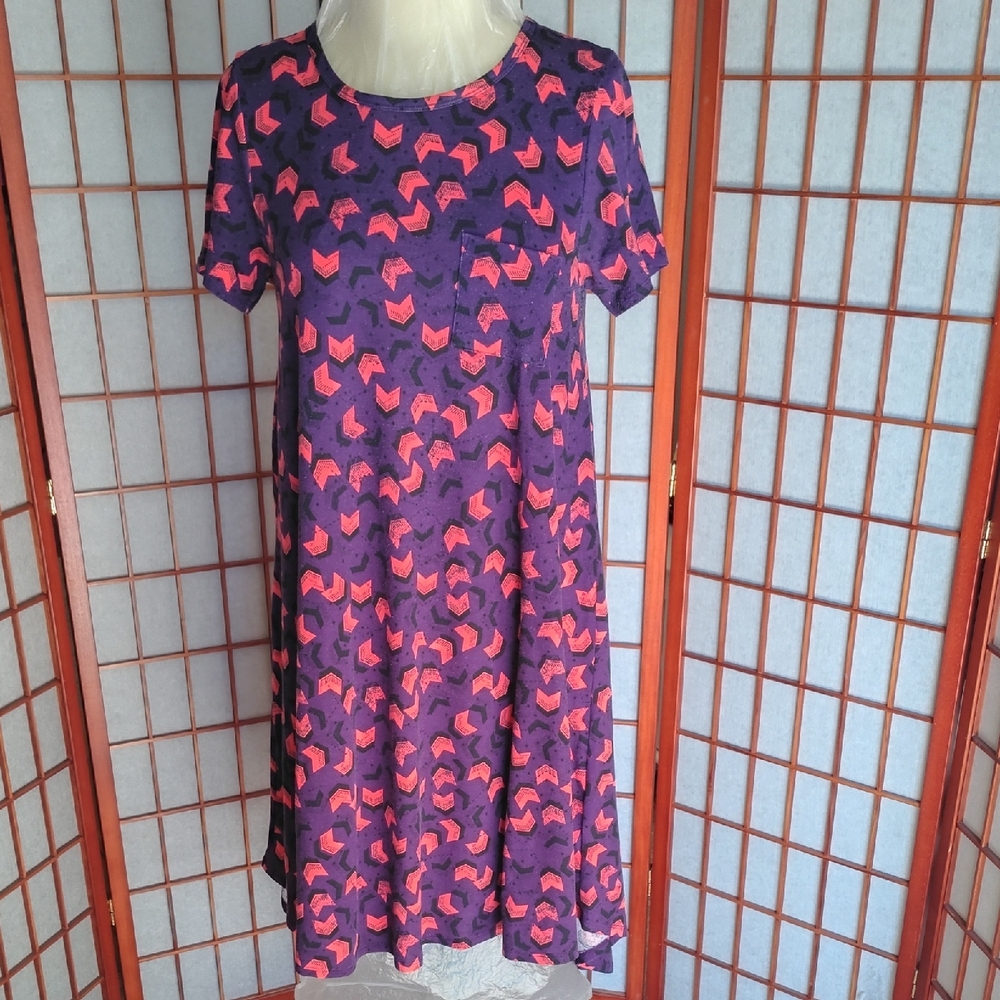 Purple A-Line Dress with Pink Geometric Print By lulaRoe
